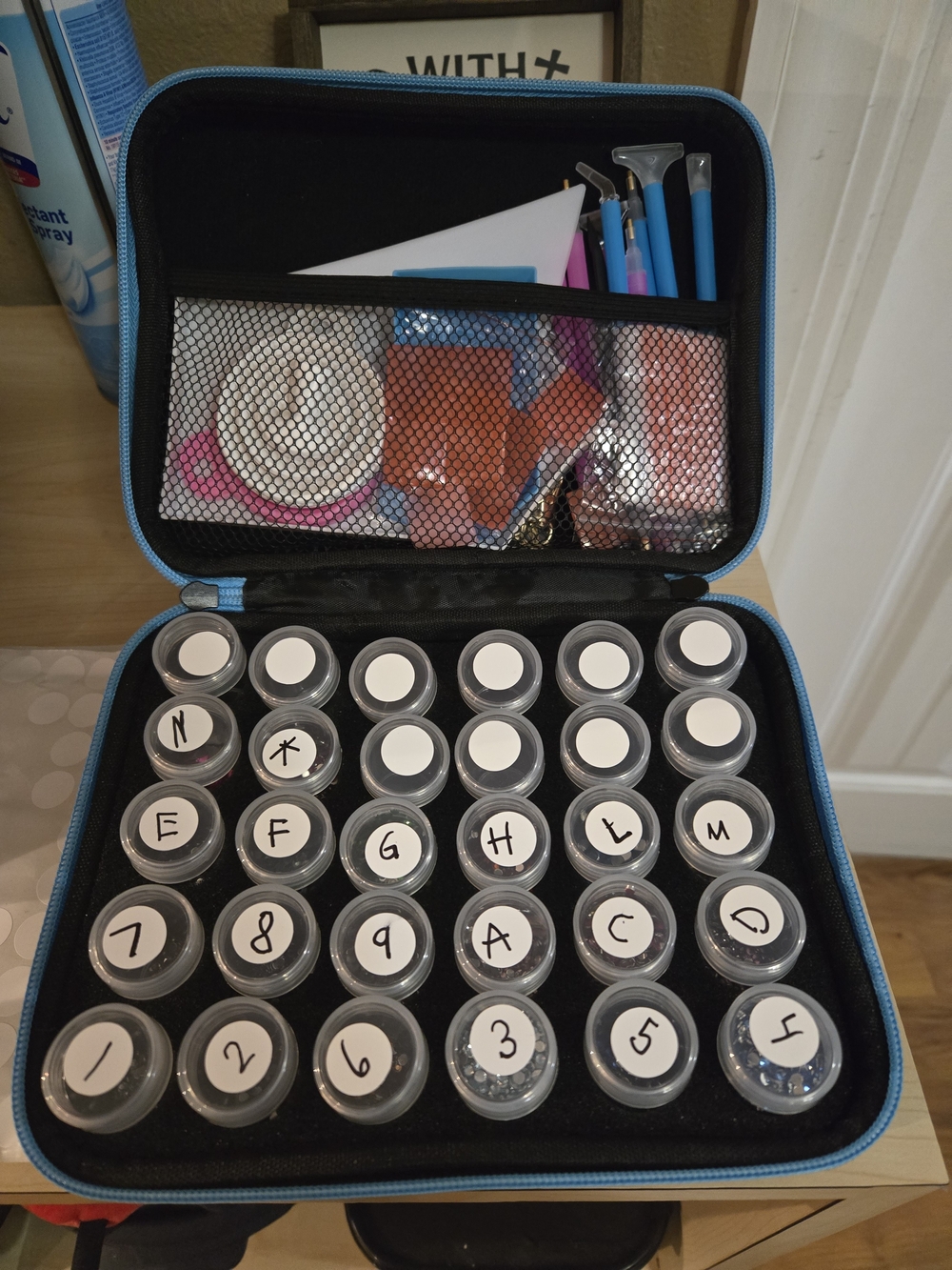 Portable Black & Blue Diamond Art Storage Case with 30 Pots